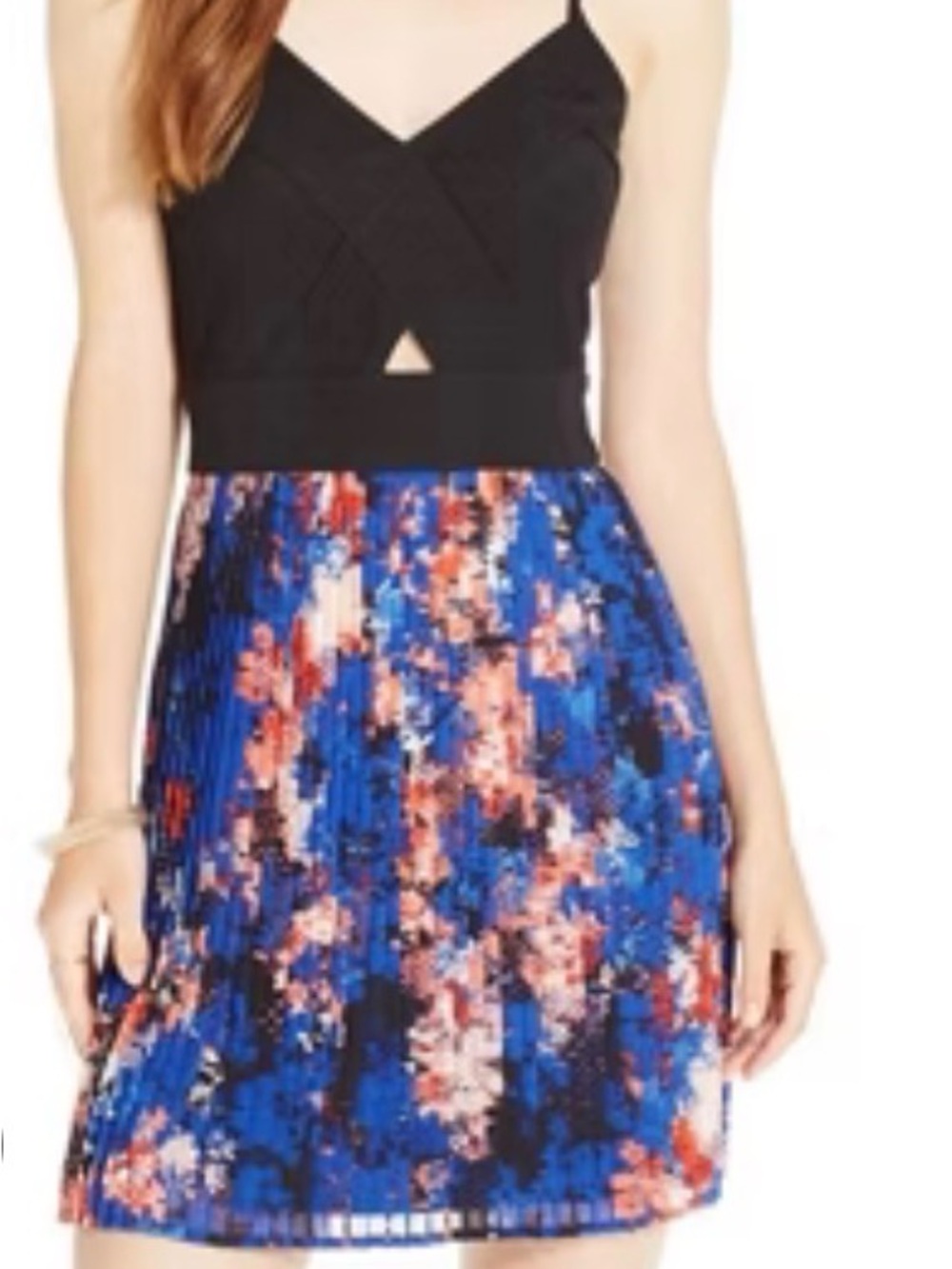 Material Girl Black and Blue Pleated Sundress In Excellent condition